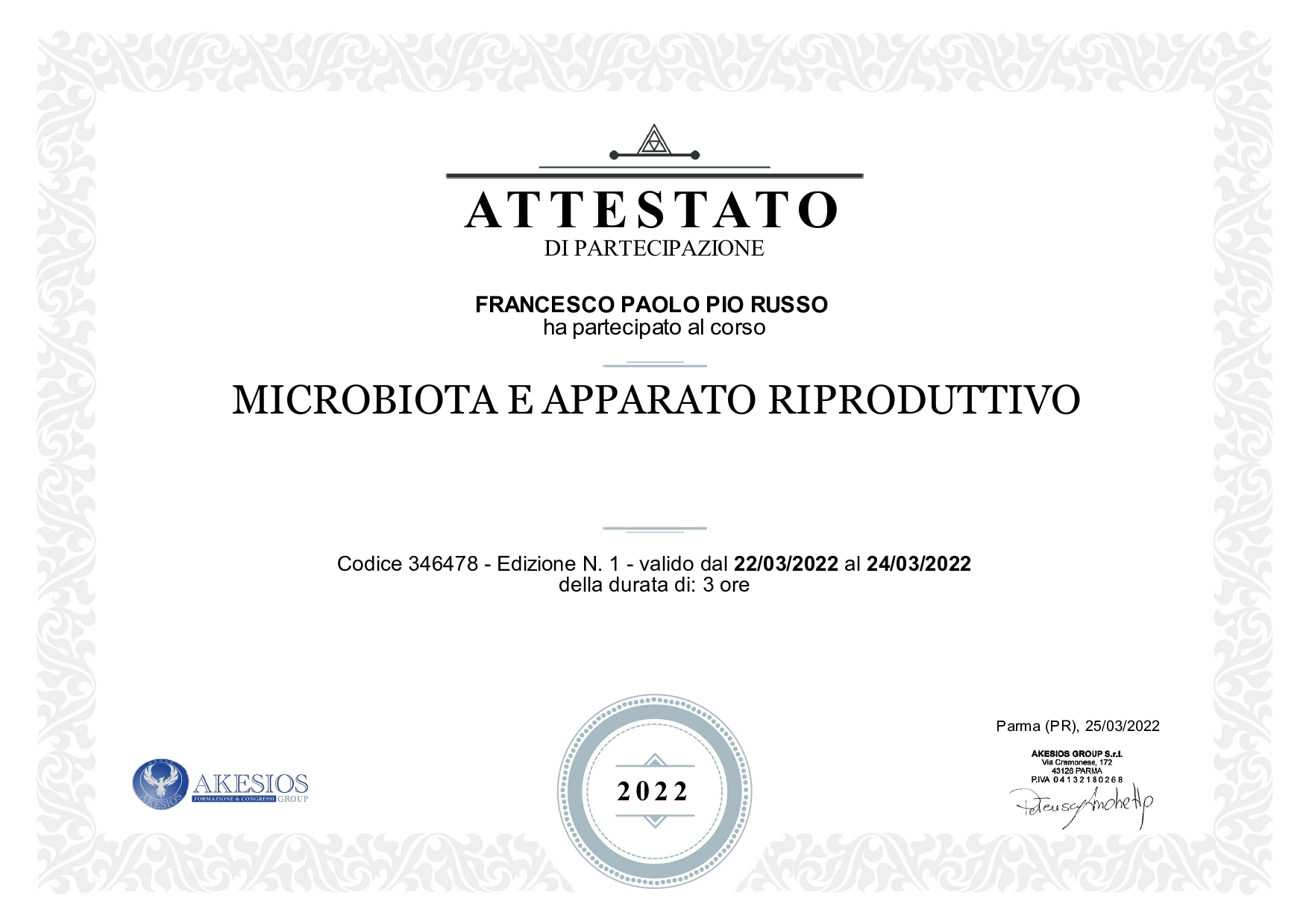 Attestato di formazione 2
